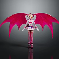 Cute Game Movie Character With Large Pink Wings Headdress And White Pink Outfit