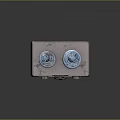 Cute Retro Speaker with Beige Square Body Silver Spiral Antennas Cat Face and Yellow Eyes