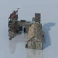 Medieval Architectural Model Featuring Hinged Door Stone Cottage And Watch Tower 3d model