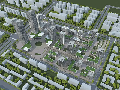 Aerial View Urban Planning with Tall Buildings Green Areas and Street Layout 3d model