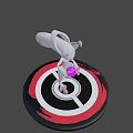 White Game Character With Long Ears Holding Purple Orb On Circular Black White Red Base