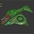 Sci Fi Spaceship With Dual Circular Engines Green Metallic Exterior And Cockpit