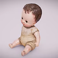 Vintage Baby Doll With Worn Cloth Outfit Sitting In Classic Pose