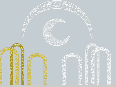 Intricate Carved Patterns Featuring Moon Arcs And Gold White Arches Design 3d model
