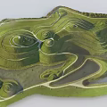 Green Spiral Landscape With Rolling Grassland And Winding Paths Near Water Area