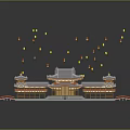 Ancient Traditional Architecture With Classical Roof And Floating Colorful Lanterns And Cultural Heritage Scene