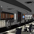 Modern Service Hall Interior With Workstations Computers Office Chairs And Digital Screens 3d model