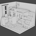 Cartoon Room Scene With Bunk Bed Desk Bookshelf Laptop Chair And Stairs