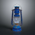 Vintage Blue Rusted Kerosene Lamp With Metal Frame And Glass Shade