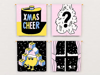 Festive Christmas Cheer Decorative Graphics With Gift Boxes Question Mark And Chicken 3d model