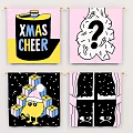 Festive Christmas Cheer Decorative Graphics With Gift Boxes Question Mark And Chicken