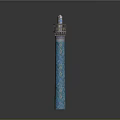 Two Blue Decorative Columns With Intricate Patterns And Ornamental Tops