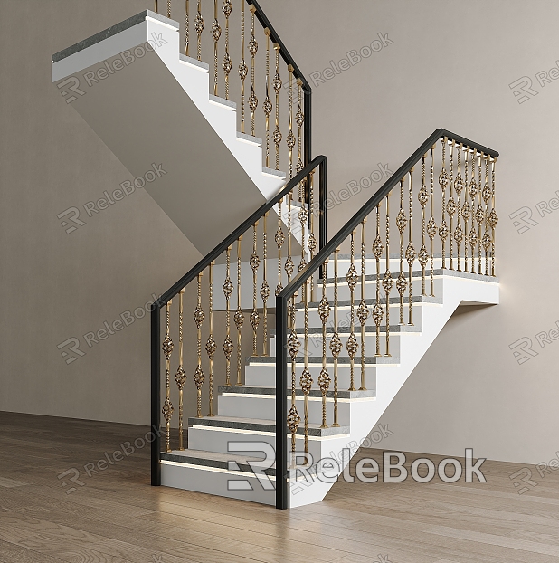 French Stair Handrail Stair Corner Stair Wrought Iron Railing Indoor Stair Marble Stair model