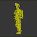 A Man Standing in Yellow Firefighter Uniform with Red Helmet and Protective Gear