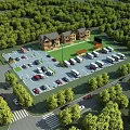 Aerial View Planning for Residential Community With Parking Lot Green Areas and Trees