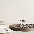 Decorative Ornament Set With Wooden Tray Transparent Glass Cups Books And Open Magazine