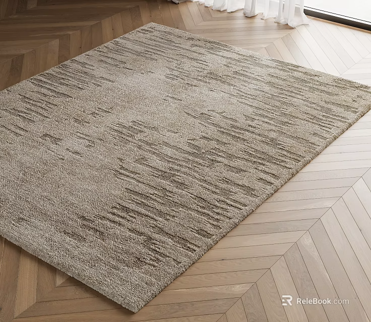 Modern Square Carpet With Textured Pattern On Herringbone Wooden Floor 3d model 
