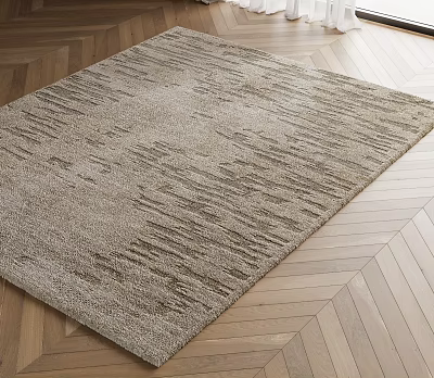 Modern Square Carpet With Textured Pattern On Herringbone Wooden Floor 3d model