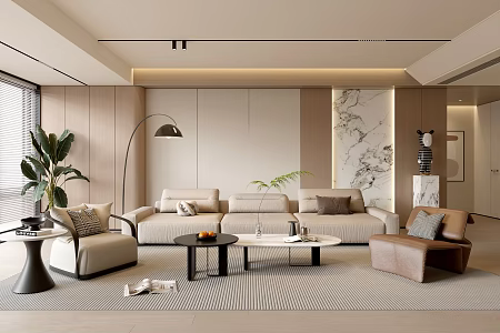 Modern Minimalist Living Room Balcony Cabinet Sofa Combination Coffee Table Sofa Background Wall 3d model