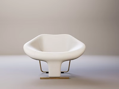 Modern White Single Sofa With Curved Design And Metal Base Support 3d model