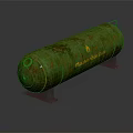 Green Rusted Cylindrical Flammable Liquid Storage Tank Industrial Equipment on Metal Stands