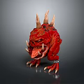 3D Model Red Spiked Creature Character with Fangs Tongue Out and Metal Restraints