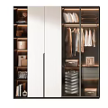 Modern Wardrobe Interior Design With Hanging Clothes Storage Boxes And Lighting 3d model