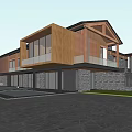 Modern Guesthouse Architecture With Wooden Facade Large Glass Windows Stone Walls And Courtyard Greenery