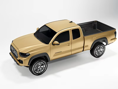 Golden Modern Pickup Truck with Black Wheels and Open Bed Design Features 3d model