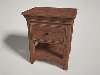 Classic Wooden Nightstand with Single Drawer Lower Shelf and Round Knob Design 3d model