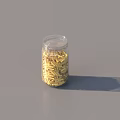 Transparent Glass Jar Filled With Yellow Stick Shaped Food On Grey Surface