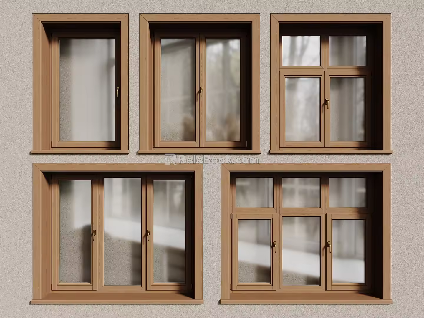 Modern log windows retro windows casement windows 3d model