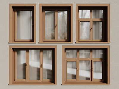 Modern log windows retro windows casement windows 3d model