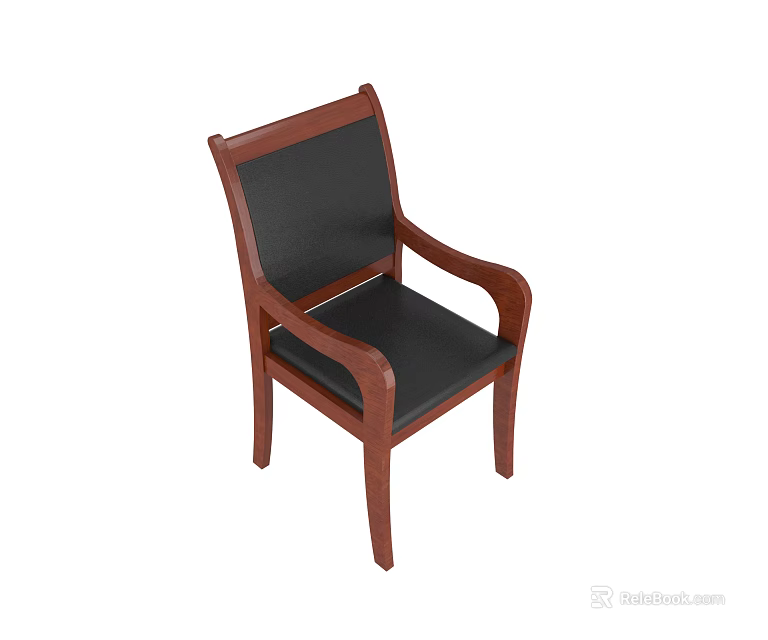 Classic Wooden Armchair With Curved Armrests And Black Upholstered Seat And Backrest 3d model 