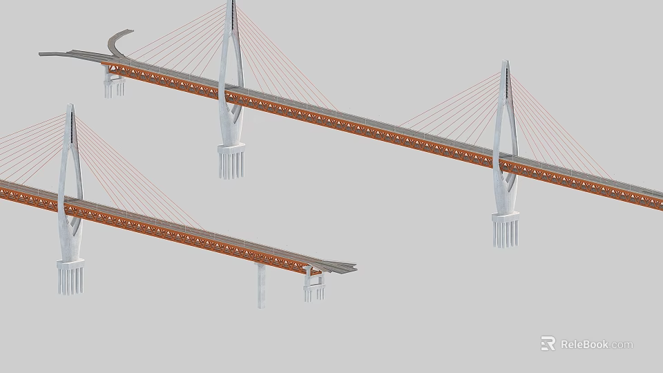 Modern Cable Stayed Bridge Design With Tall Towers And Steel Cables 3d model 
