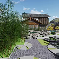 Traditional Chinese Ancient Building Featuring Wooden Structure Traditional Roof And Garden With Swimming Pool