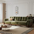 Vintage Green Upholstered Three Seater Sofa With Solid Wood Frame For Cozy Living Room