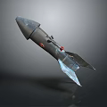 Detailed Metallic Rocket Model With Red Accents And Tail Fins Design