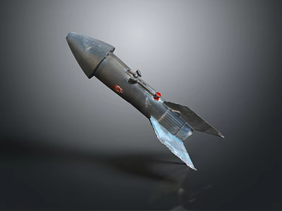 Detailed Metallic Rocket Model With Red Accents And Tail Fins Design 3d model