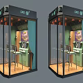 Public Facility Glass Booth Interior With Tables Chairs Decorative Painting Logo And Lighting