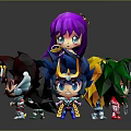 Colorful Anime Style Characters With Purple Blue Green Hair And Unique Outfits