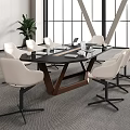 Modern Conference Table with Glass Top Wooden Legs and White Chairs Near Office Window