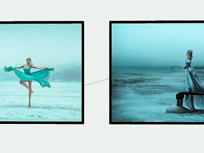 Woman In Blue Dress Figure Paintings With Snowy And Seaside Backgrounds 3d model