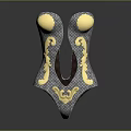 Ornate Silver Armor Component Featuring Gold Accents And Woven Textured Design