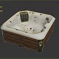 Square Shaped Jacuzzi Furniture With Wooden Frame White Interior Multiple Jets And Control Panel
