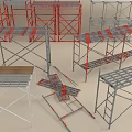 Various Scaffolding Structures With Metal Frames Platforms And Cross Braces