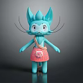 Blue Cat Game Movie Character With Large Ears Long Whiskers And Pink Plaid Skirt