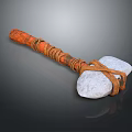 Primitive Stone Weapon With Orange Wooden Handle Leather Bindings And White Stone Head