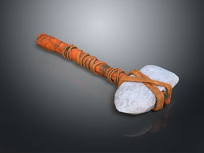 Primitive Stone Weapon With Orange Wooden Handle Leather Bindings And White Stone Head 3d model