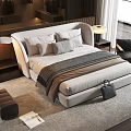 Modern Double Bed With Soft Pillows Bedside Tables Lamps Cozy Rug And Chair
